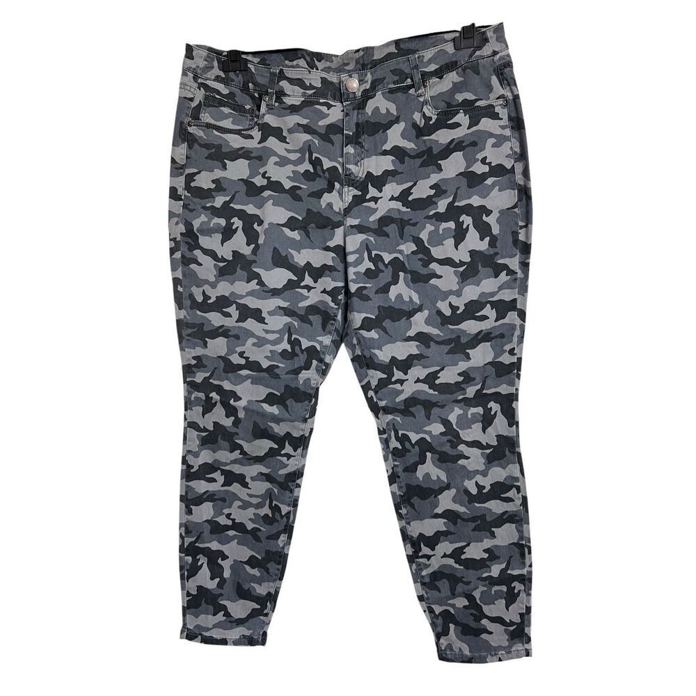 Lane Bryant‎ Pants Womens Size 20 Black Gray Skinny Ankle Camo Print Stretch